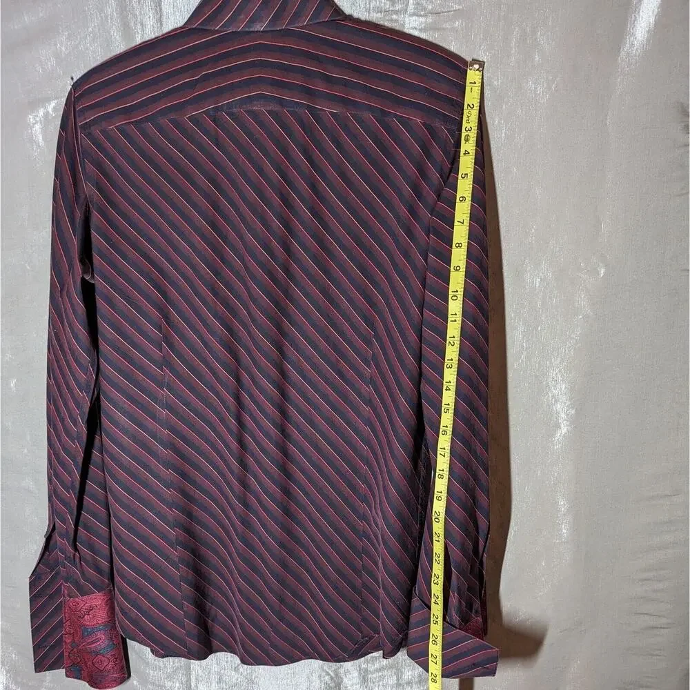Vtg Banana Republic Men Medium Flip Cuff Slim Fit Black - Red Diagonal Stripe